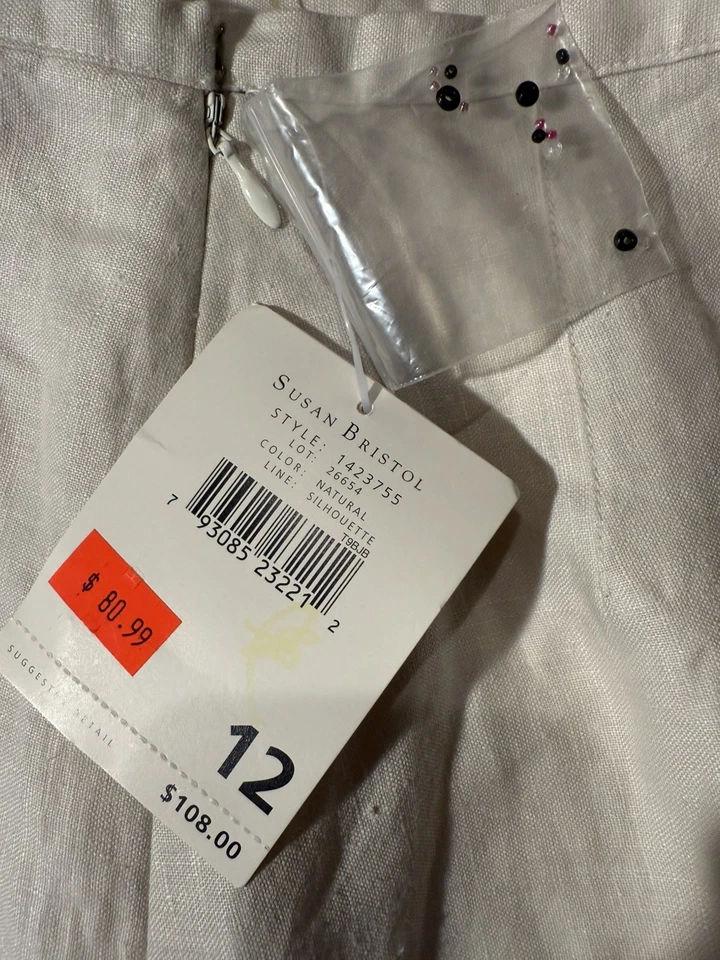 Susan Bristol 亚麻尺寸 12 串珠黑色白色花卉印花 a 字裙新品 — 第 3/4 张图片