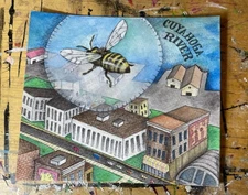 Mixed Media Art - Watercolor And Ink On Paper - Cuyahoga - Cleveland