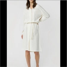 Oak + Fort | V-Neck Shift Midi Shirtdress | Milky Cream | Size Small