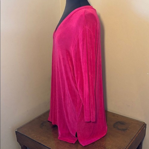 Slinky Brand Vibrant Hot Pink V-neck tunic top, 2X, Made in USA! - Picture 3 of 5