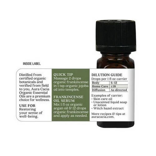 Aura Cacia Pure Essential Oil, Organic Frankincense, 0.25 fl oz (7.4 ml)