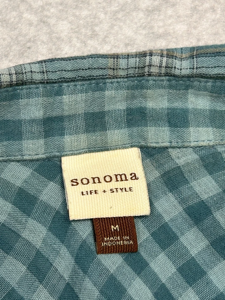 Camisa Sonoma Life + Style para mujer M verde azulado franela a cuadros manga larga con botones Foto 3 de 4