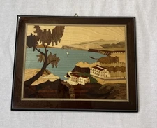 Vintage Italian Inlaid Wood Marquetry Landscape 9”x7” Lacquered Wall Art Colors