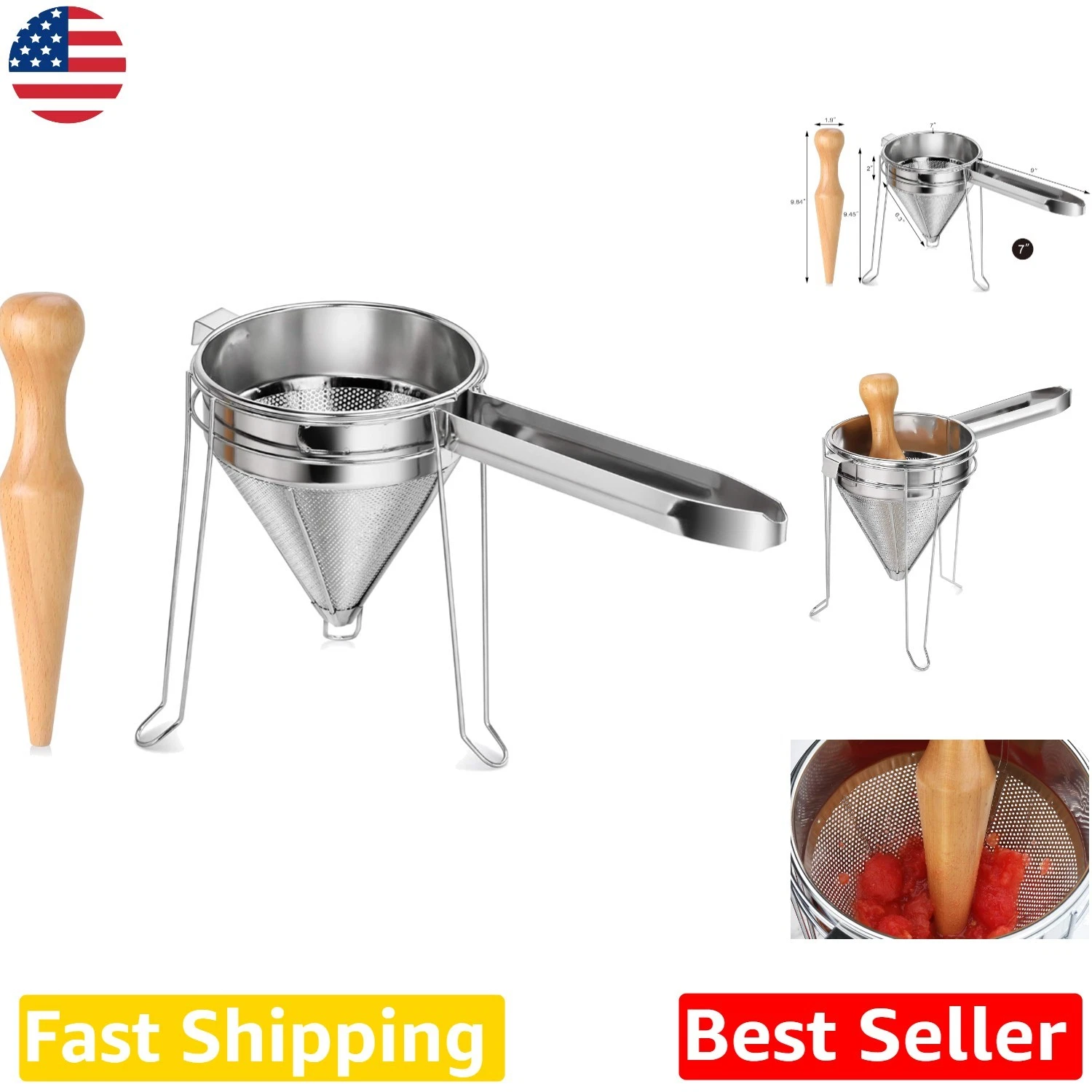 Durable Stainless Steel China Cap Strainer Set - 3-Pc, 18/8 Pro Grade, 0.5mm ...