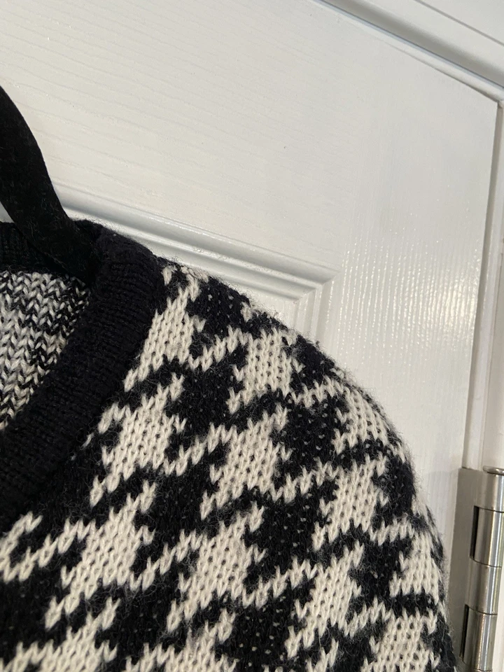 De Colección Cristal Kobe Talla M Negro Blanco Pata de Gallo Dorado Botón Suéter Almohadilla para el Hombro Foto 3 de 4