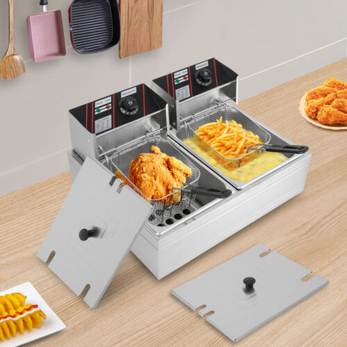 12L Gastro Friteuse Edelstahl Elektro Fritöse Doppel Fritoese mit Frittier 5000W - Bild 2 von 24