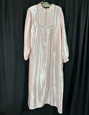 Komar Large 16-18 Satiny Pink Long Sleeve Pleated Lacey Grandma Nightgown Gown