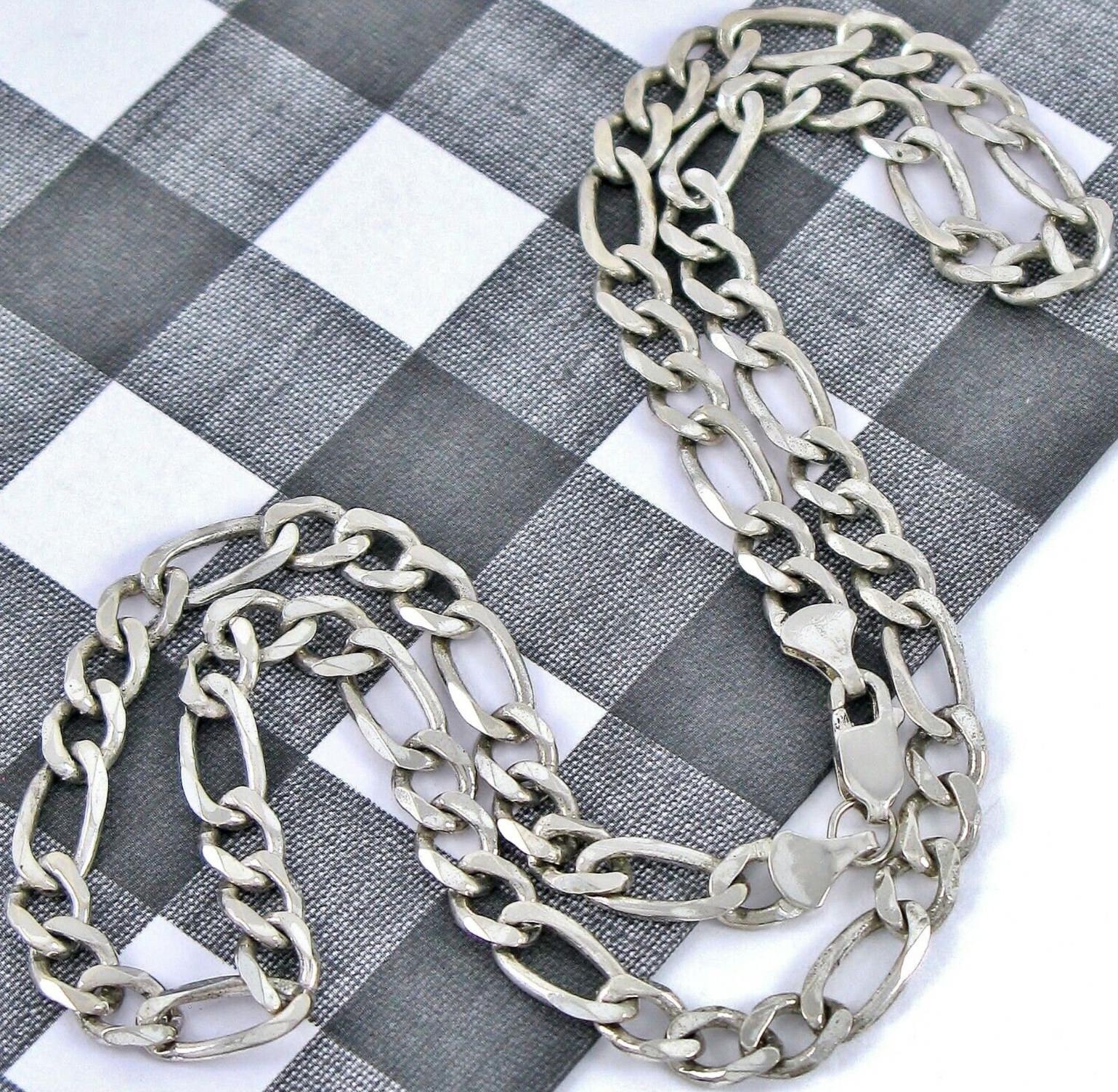 Solid Sterling Silver 925 Figaro 22" Necklace 38.… - image 7