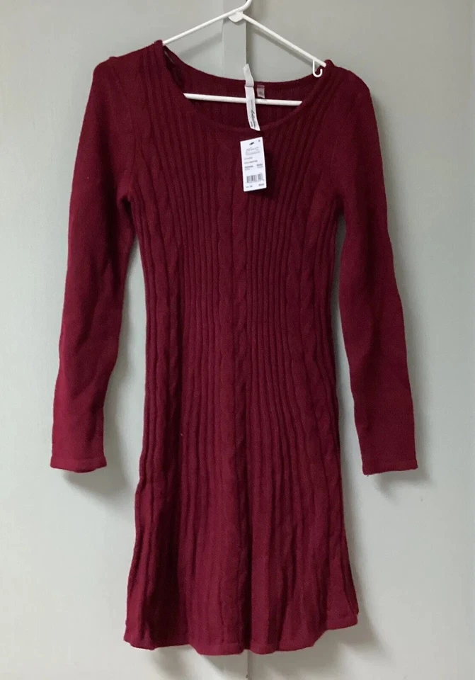 New NY Collection Size SP Women's Cable Knit Mini 3/4 Sleeve Sweater Dress Red - Image 4 of 4