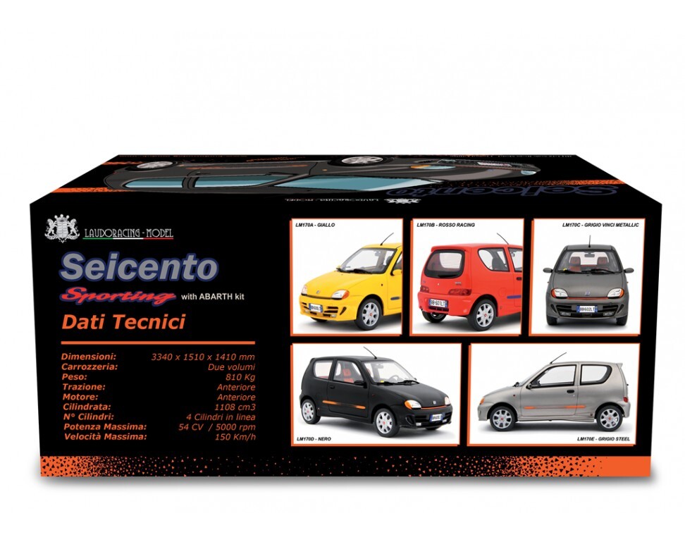 LAUDORACING 1:18 - FIAT Seicento Sporting 1998 Noir
