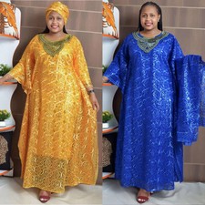 African Dashiki Women Lace Hollow Out Dress Summer Muslim Loose Robe 2 Pieces