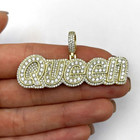 18K Yellow Gold Over Silver CZ Pave QUEEN Charm Pendant