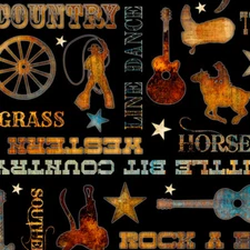 Country Fabric, BTY, Lil' Bit Country Phrases, QT  27741 -J, Blk, TheFabricEdge