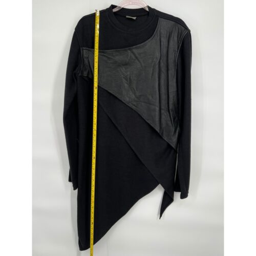 Iridium Black Tunic Top Long Sleeve Asymmetric Faux Leather Detail L - Picture 2 of 9