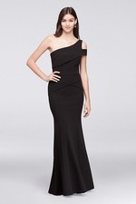 CACHET Black Stretch Crepe Cold One Shoulder Cutout Peplum Maxi Gown Dress 10 US