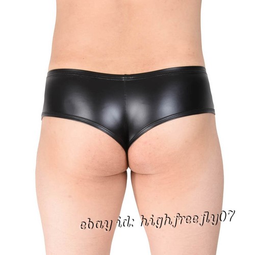 Men Boxer Thong Boyshort Bikini Underwear Leather Like Pouch Brazilian