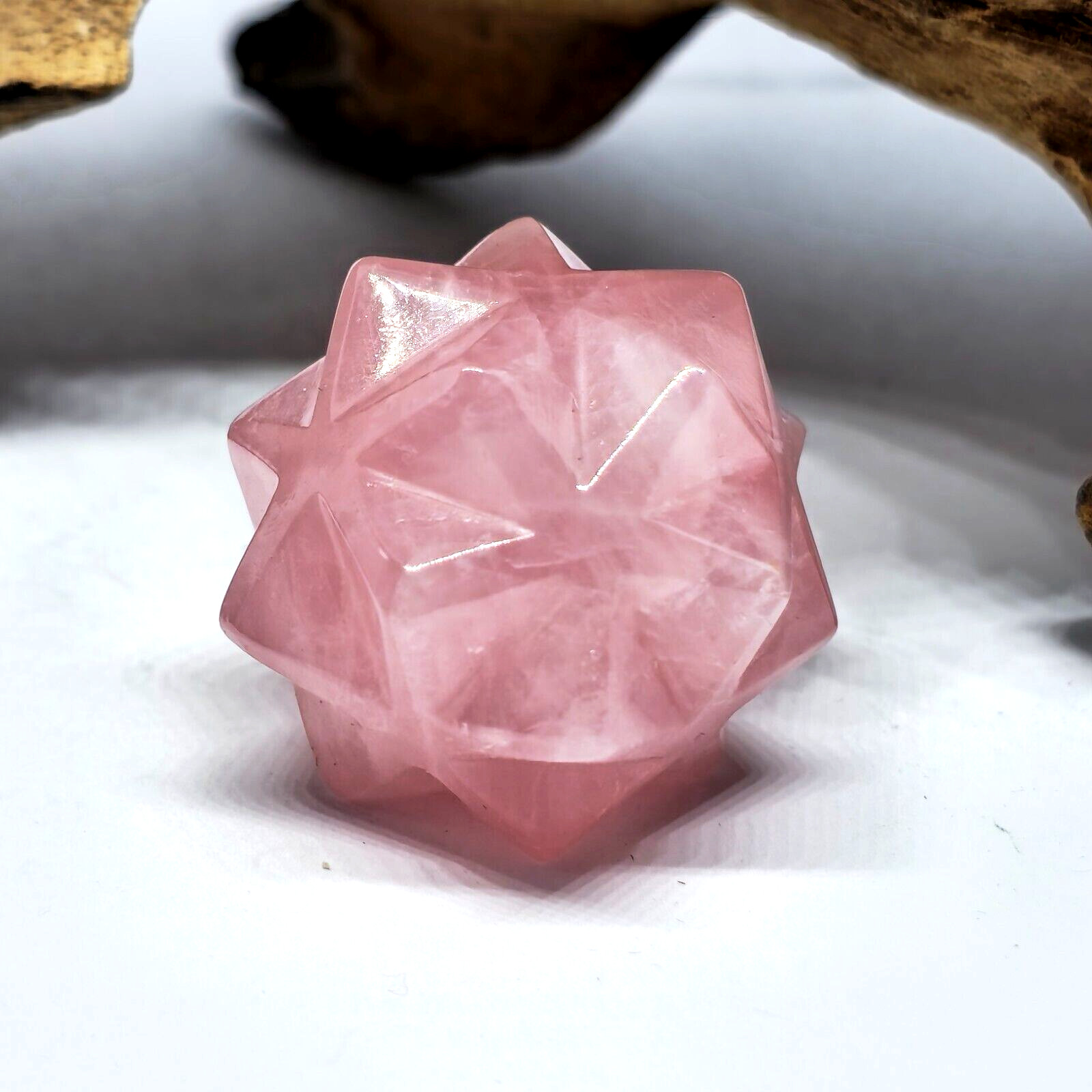 Lemurian 20 Point Merkaba Large Rose Quarz Star Love Stone Geometric & Bag