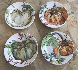 Pottery Barn Harvest Pumpkin Salad Plates Set 4 Thanksgiving New