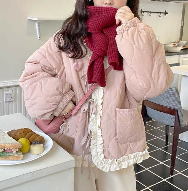 Abrigo Chaqueta Kawaii Rosa Lolita Damas Prendas para el torso Invierno Cálido Algodón Acolchado Ropa Nuevo