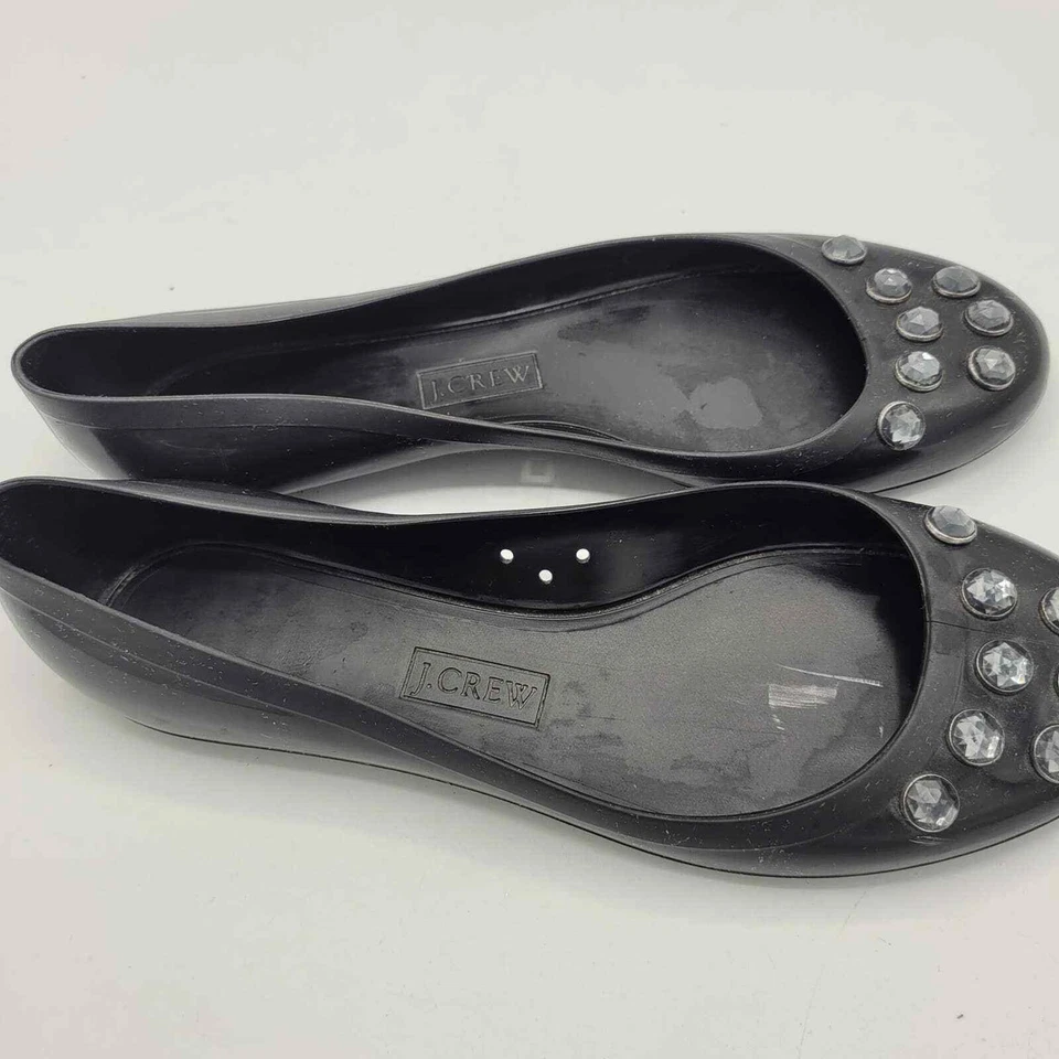 Y2K J. Crew 黑色果冻装饰水钻芭蕾平底鞋女式 8 码 — 第 3/4 张图片