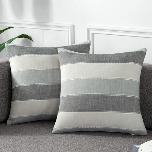 Pack of 2 Farmhouse Stripe Check Throw Pillow Covers Set Case Cotton Linen Decor