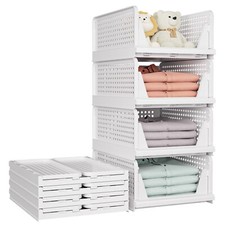SNSLXH 5 Pack Stackable Closet Storage Basket, Multifunctional  Foldable Clo...