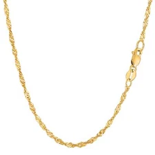 14k Yellow Real Gold Singapore Chain Necklace, 2.1mm, 18"