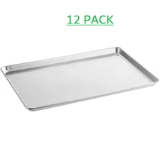12 PACK Full Size Aluminum 18" x 26" Bun Sheet Baking Pan Wire in Rim Commercial