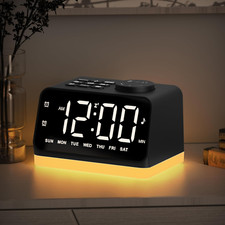 Digital Alarm Clock with FM Radio for Bedroom, 8 Colors Night Light with 2 Charg