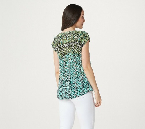 FREE SHIPPING Belle by Kim Gravel Woven Abstract Print Top Size S Turquoise - Picture 2 of 5