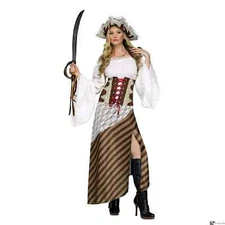 Seven Seas Sweetie Pirate 2pc Women Costume, Brown White Tan Fun World Small/Med