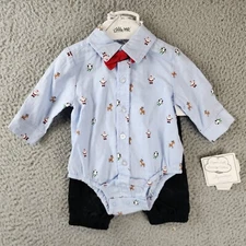 Little Me Festive Bodysuit & Pants Set Baby Boy 3Mos Blue/Black Collared Pull On