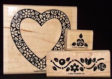Flower Heart Border Stamps and Rose Bud Stampin Up Hearts  Posies Partial Set