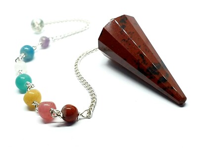 Obsidian Pendel Wünschelrutengänger 12-seitig Mahagoni Kristall Edelstein 7 Chakra Kette Reiki