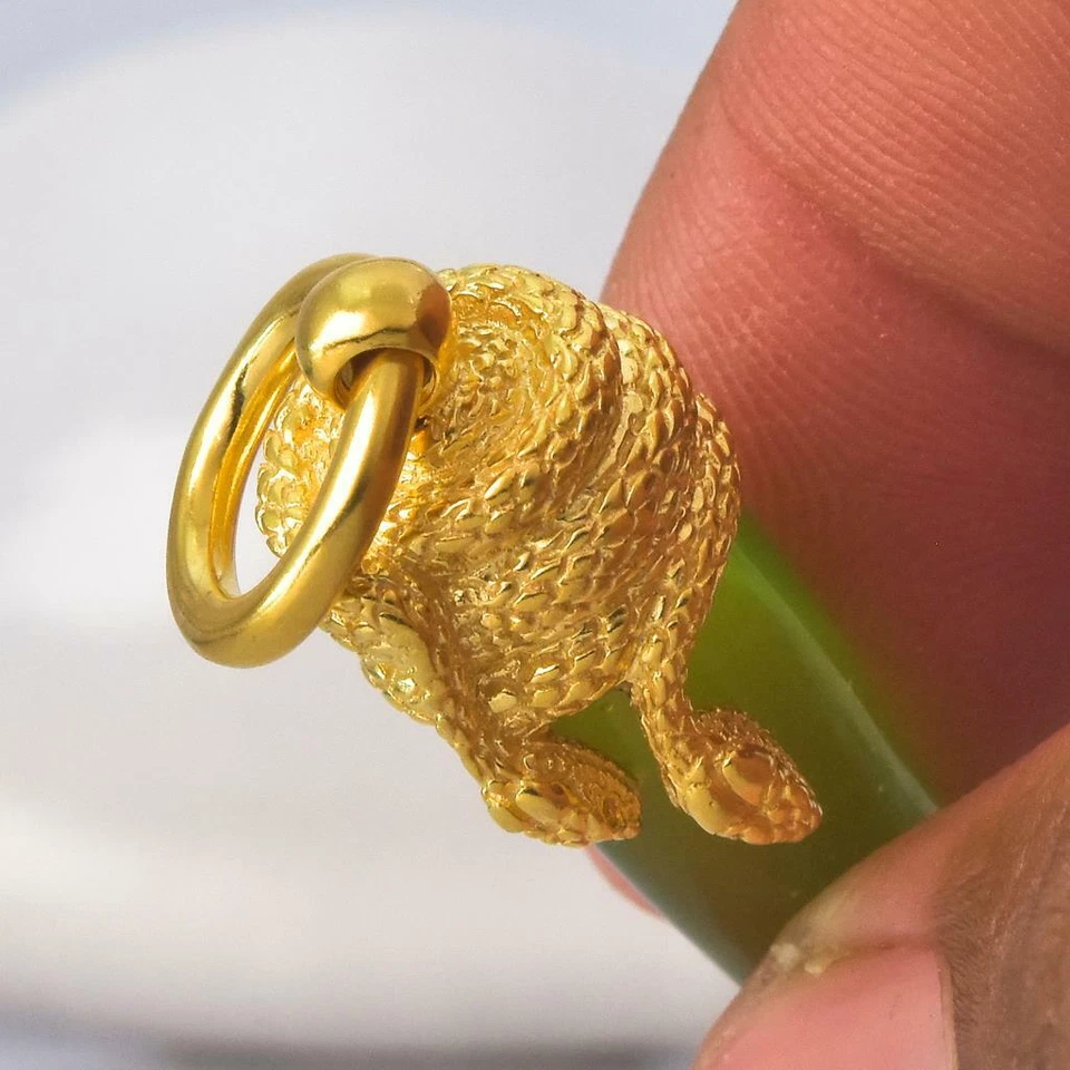 Gold Vermeil Sterling Mano Fico Figa Anhänger Geschnitzt Chalzedon Smaragd 10.69 - Bild 4 von 4