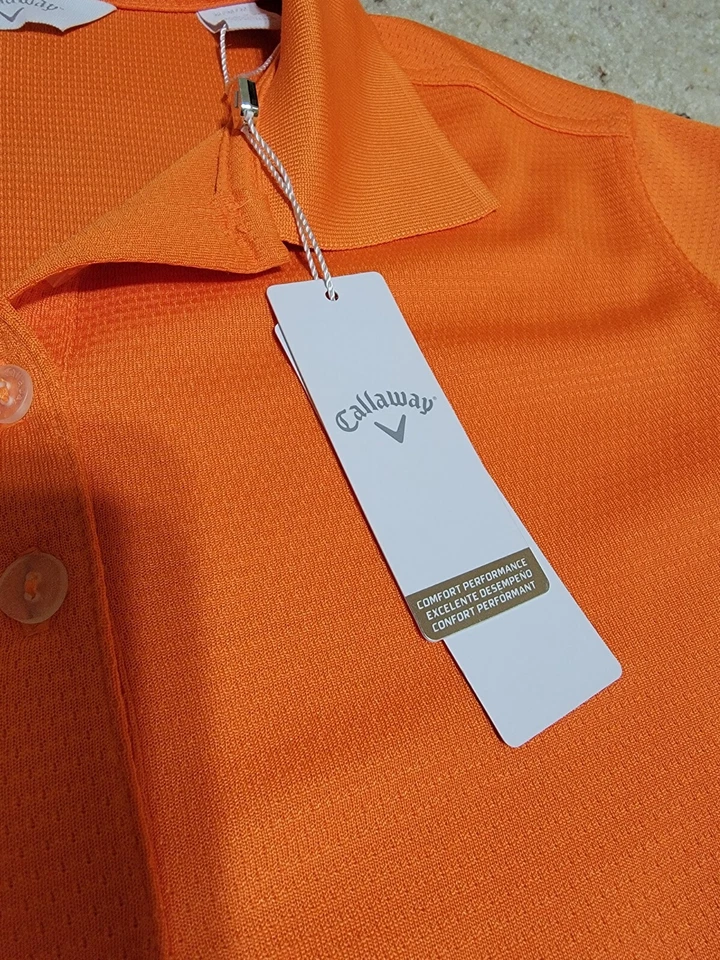 Camisa polo atlética de golf Callaway para mujer talla M cuello naranja con botones de cuarto Foto 3 de 4