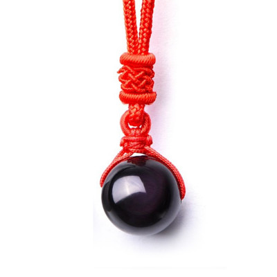 Natural Obsidian Rainbow Eye Good Luck Bead Pendant Woman Long Chain Necklaces @