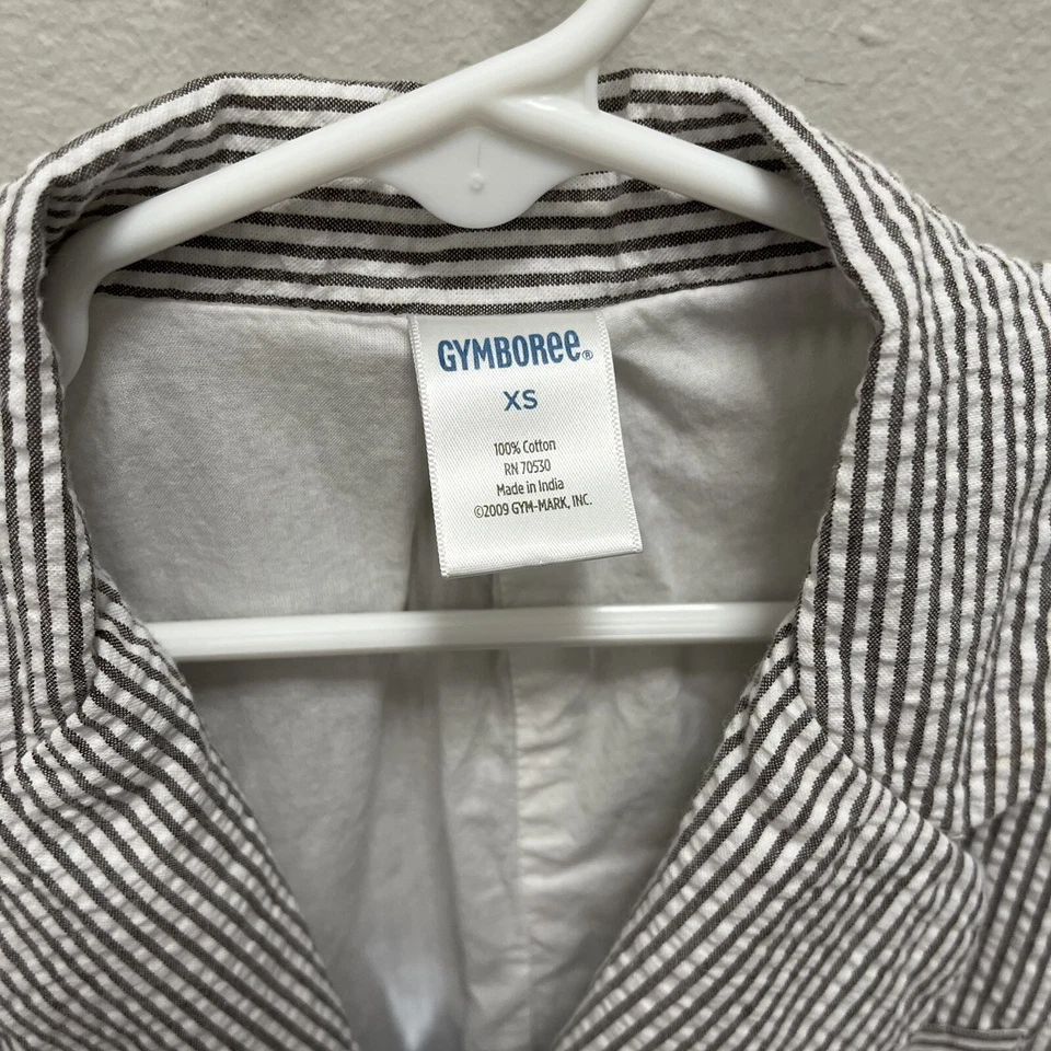 Chaqueta Blazer Gymboree Jóvenes Niños Forrada Seersucker Taupe y Blanco XS Foto 3 de 4