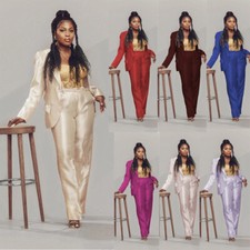 Silk Satin Women's Suits Plus Size Formal Lady Office Party Prom Set Blazer Pant