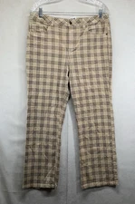 Vigoss Pants Womens 30 Tan Gray Plaid Corduroy Stretch Preppy Light Academia