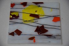 3"x 3" OPAQUE WHITE WITH AUTUMN FRACTURES BLACK STREAMERS BULLSEYE GLASS 90 COE