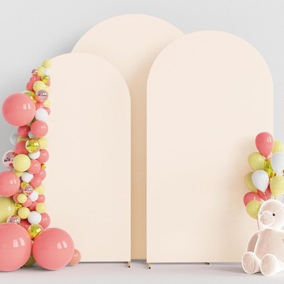 Wedding Arch Backdrop Cover (7.2FT, 6.6FT, 6FT) Set of 3 Spandex Fitted Beige