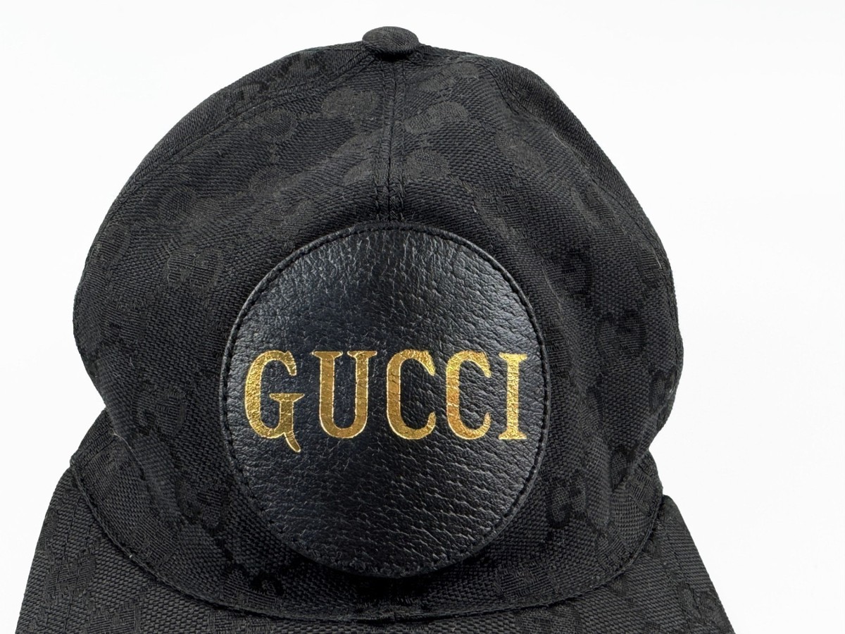 GUCCI Monogram Black Gold Big Logo Cap Size S 57cm | eBay