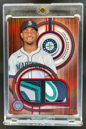 2025 Topps Tribute Julio Rodriguez Single-Player Dual Patch Red #3/10 Mariners