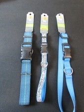 NEW 3 Pc Retriever Reflective Blue Nylon Dog Collar Set Pet Size Medium