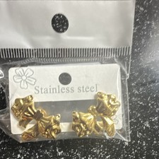 Gold Stainless Steel Bow Stud Earrings