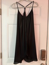 Go International Little Black Layered Flowy Dress Braided Racer Back Strap Large