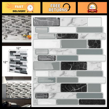 10-Sheet Peel and Stick Backsplash Tiles, 12"x12" Self-Adhesive Marble Grey for