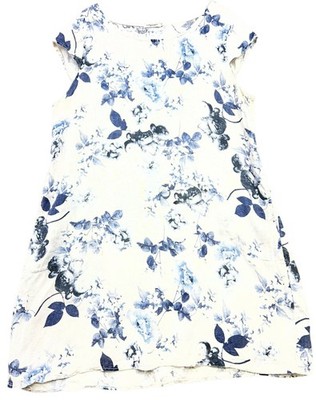 Lungo L'Arno Womens Linen Euro Summer Dress Size 1X Cream Blue Floral