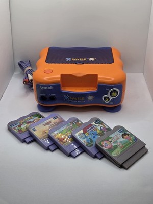 VTech V.Smile TV Learning System Orange Console + 5 Games AV Cable Tested
